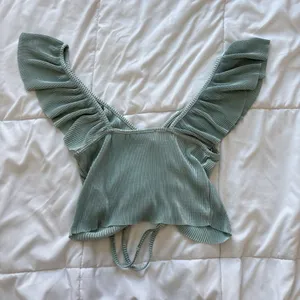 Zara Womens Size Medium Pleated Crop Top‎ Ruffles Blue Front Tie Boho Hippie thumbnail 6
