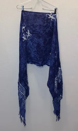 Blue Hawaiian Ghecko print large fringe scarf thumbnail 1