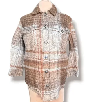 Aritzia Wilfred Free The Ganna Shirt Jacket Plaid Brown Tan Oversized Shacket thumbnail 1
