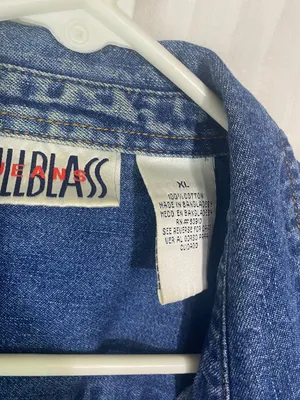 Vintage BillBlass Jeans Denim Button Up Shirt XL Bluebird Applique Long Sleeve thumbnail 2
