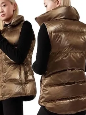 Athleta Downtown Metallic Vest Womens S Bronze Gold Down Puffer Quilted thumbnail 2