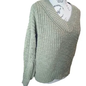 American Eagle Olive‎ Green V-neck Slouchy Sweater Small thumbnail 3