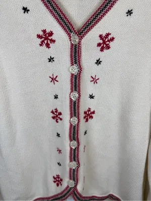 Vintage Sonoma Snowflake Cardigan V-Neck Knit Christmas Fair Isle Ivory Red Sz M thumbnail 5