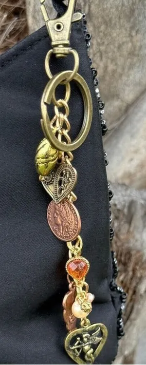 Copper Coin Bag Charm Keychain Handmade One of a Kind Crystal Accessory (#24) thumbnail 1