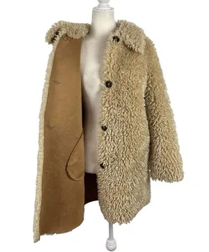 Zara Faux Fur Long Teddy Sherpa Jacket Coat Natural Beige Size Small 8490/241 thumbnail 11