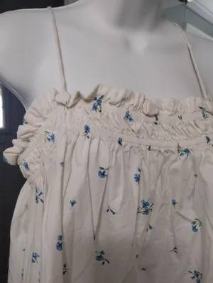 H&M Cream Dress with Light Blue Floral Print Sundress thumbnail 3