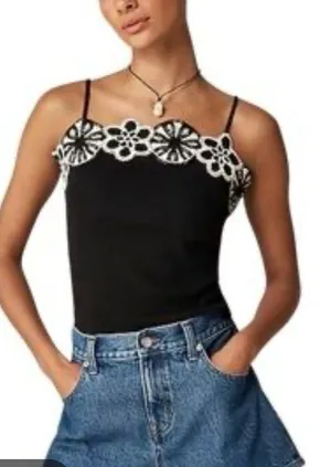 J. Crew Black Camisole with White Lace Floral Trim nwt large thumbnail 1