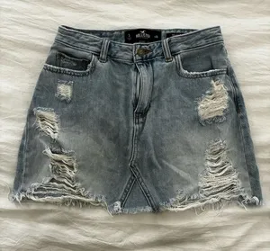 Hollister Faded Blue Distressed Denim Mini Skirt thumbnail 1