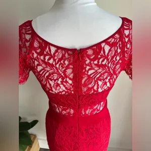 Nicole Miller Red Short Sleeve Combo Dress Midi Lace Illusion Size 0 thumbnail 7