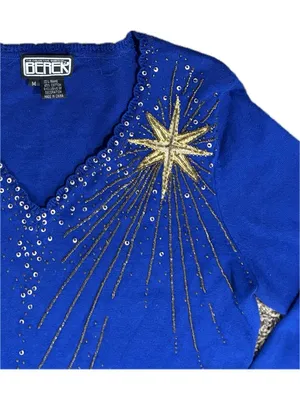 VTG Berek 2 M Sweater Gustav Klimt Christmas 3 Kings Wise Men Magi Nativity Ugly thumbnail 4