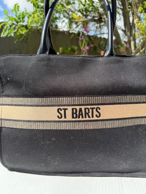 ST BARTS Black Canvas Tote Bag Beige Stripe Resort Beach Handbag thumbnail 17