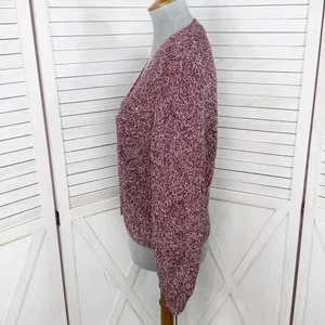 Old Navy‎ Marled Pointelle Knit V Neck Crop Cardigan Sweater Burgundy Red Small thumbnail 3