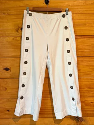 Soft Surroundings Newport Beach Cropped Wide Leg Pants White Cream Small Buttons thumbnail 2