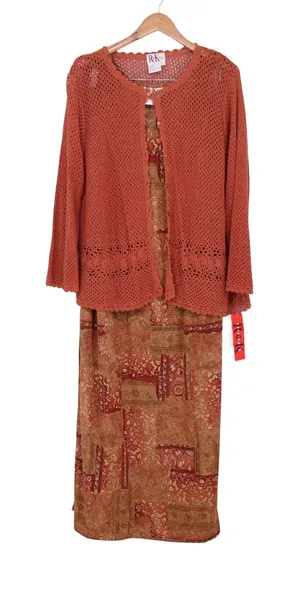 R&K Originals Dress Set Women 16W Russet Crochet Cardigan Maxi NEW thumbnail 1