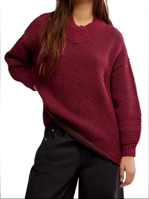 Free People Maisie Oversized Sweater Cranberry Fudge‎ Boho Slouchy M NWT thumbnail 1