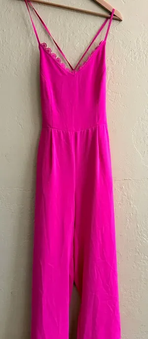 Sugarlips Hot Pink Lace-Trim Jumpsuit thumbnail 1