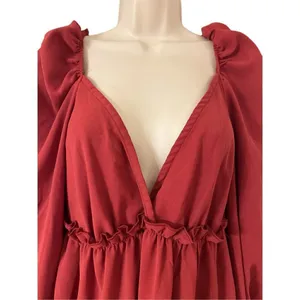 Missguided Women's Puff Sleeve Wrap Over Skater Dress Burgundy Size US:4 NWT thumbnail 3