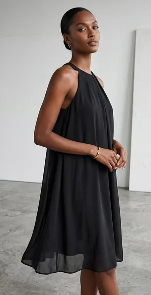 ASTR The Label High Neck Trapeze Black Chiffon Mini Dress Whimsygoth Medium thumbnail 1