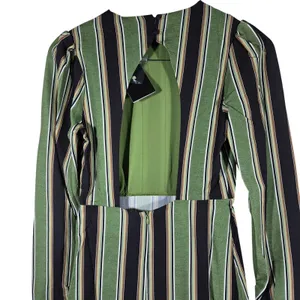 Area Stars Stripe Long Tiered Dress Green Black XS ASDJ23308GS Open‎ Back Maxi thumbnail 3