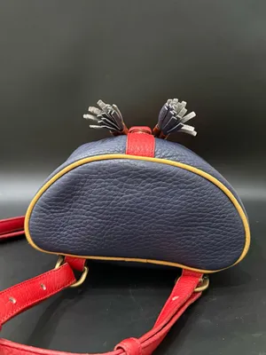 Rare Vintage DOONEY & BOURKE Teton AWL Lipstick Red Navy Yellow Leather Backpack thumbnail 8