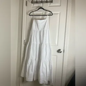 ZARA White Poplin Tiered Maxi Dress - Open Back Tie - Size L thumbnail 3