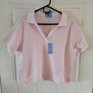 Member's Mark Women's Pique Polo Shirt Large Pink Sandwash Tipped Collar NWT thumbnail 1