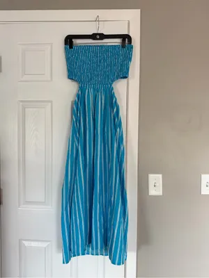 Faithfull The Brand Deva Midi Dress Strapless Blue thumbnail 4