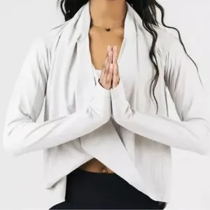Athleta ZYIA Active Top Haze Shawl Long Sleeve Wrap Top Light Gray Size thumbnail 1