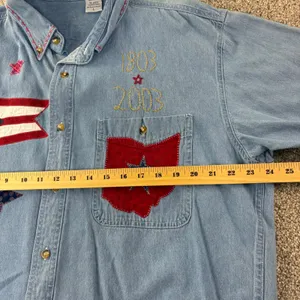 Ohio Bicentennial Denim Shirt Women L Blue Patchwork Americana Vintage Retro‎ thumbnail 6