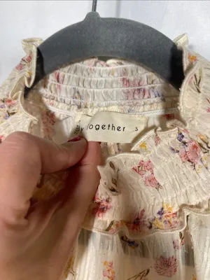 By Together Womens Floral Mock Neck Blouse Top Cream Small thumbnail 2
