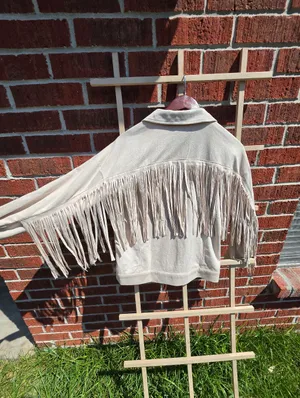 Cream Fringe Faux Suede Jacket Small thumbnail 4