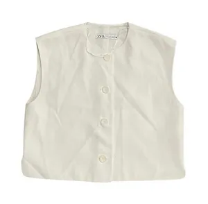 Zara White Cropped Tailored Sleeveless Button Up Vest SZ S Career Office Preppy thumbnail 1