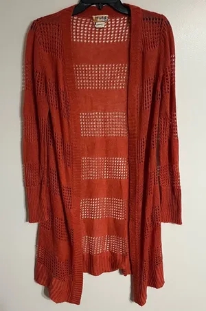 Women's MUDD Long‎ Sleeve Long Cardigan Duster Y2K 90s Size Medium Dark Orange thumbnail 1