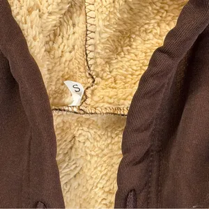 Women's Brown and Cream Fuzzy Lined Zip Up Hoodie Size S #260425 thumbnail 2
