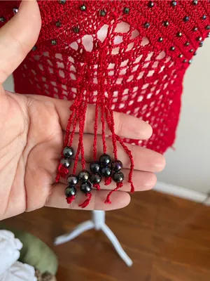 Red Crochet Beaded Cami Tank Top Size M thumbnail 6