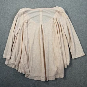 We The Free Free People Women's Medium Peach High Low Pleated 3/4 Sleeve Top thumbnail 8