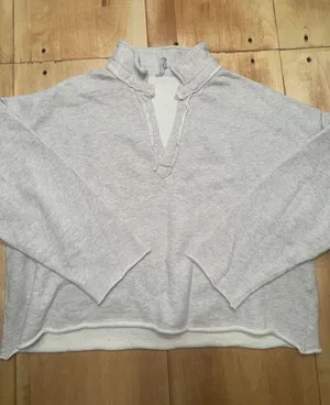 Grey & Gray Heather Grey 100% Cotton Split‎ V-Neck Raw Hem Sweatshirt Large thumbnail 1