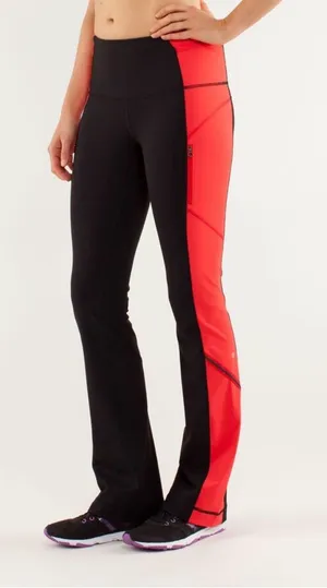 Lululemon Run: Ice Queen yoga pants flare leg black red sz 4 thumbnail 1