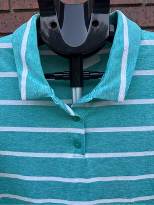 Nike Golf Womens Medium Dri Fit Striped Sleeveless Polo Shirt Top Turquoise EUC thumbnail 5
