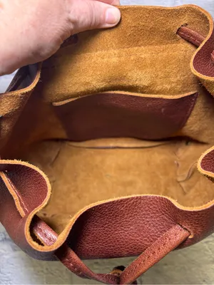 Portland Leather Goods Bucket Backpack Brown Full Grain Leather Drawstring Bag thumbnail 15