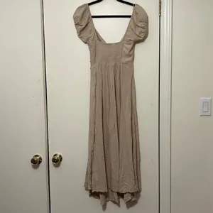 Free People Tan Tie Front Cutout Puff Sleeve Midi Dress Womens‎ XS thumbnail 6
