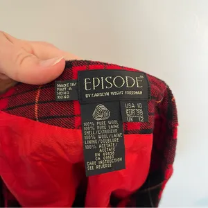Vintage Episode Red and Black Plaid Wrap mini Skirt 10 tartan holiday wool thumbnail 7