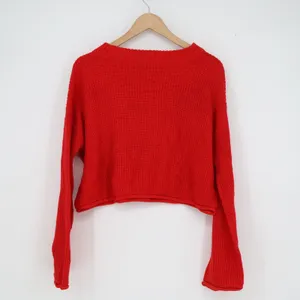 Wild Fable Womens Red Cropped Shaker Knit Crew Neck Sweater Size L thumbnail 4