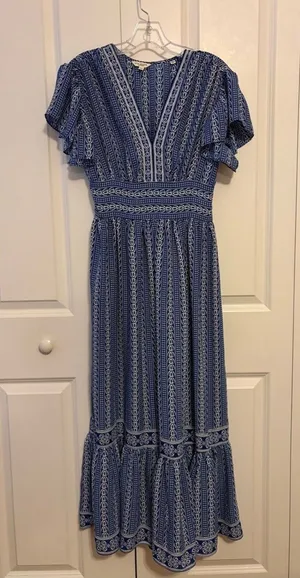 Max Studio London Blue Patterned Maxi Dress Size XS thumbnail 1