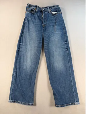 Levis Ribcage Straight Ankle Jeans Blue High Rise Button Fly Denim VTH thumbnail 1