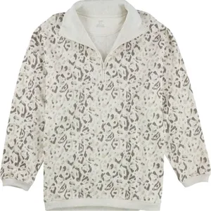 Aerie Leopard Print Oversized‎ Sweatshirt Cream Tan Beige Small Quarter Zip thumbnail 13