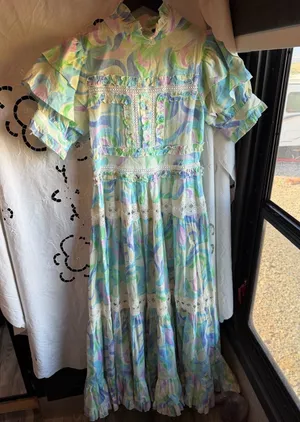 Free People NWT Love & Liberty Pastel Boho Maxi Dress Ruffle Lace Cottagecore Y2K S thumbnail 1
