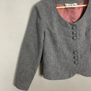 Vintage 1960s Cropped Blazer Jacket 3/4 Length Sleeves Women Carlette Twee Gray thumbnail 4