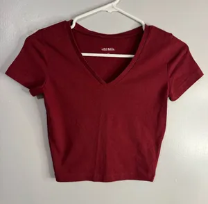 Wild Fable Burgundy V-Neck Short Sleeve Crop Top Size XS thumbnail 1