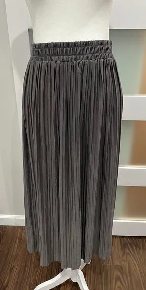 Women's Charcoal Gray Pleated Maxi Skirt Elastic Waistflowy Midi Skirt Casual‎ thumbnail 1